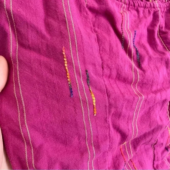 Free People Magenta Crop Top Rainbow Stitching Puff Sleeve Smocked Back Size M - Picture 6 of 12